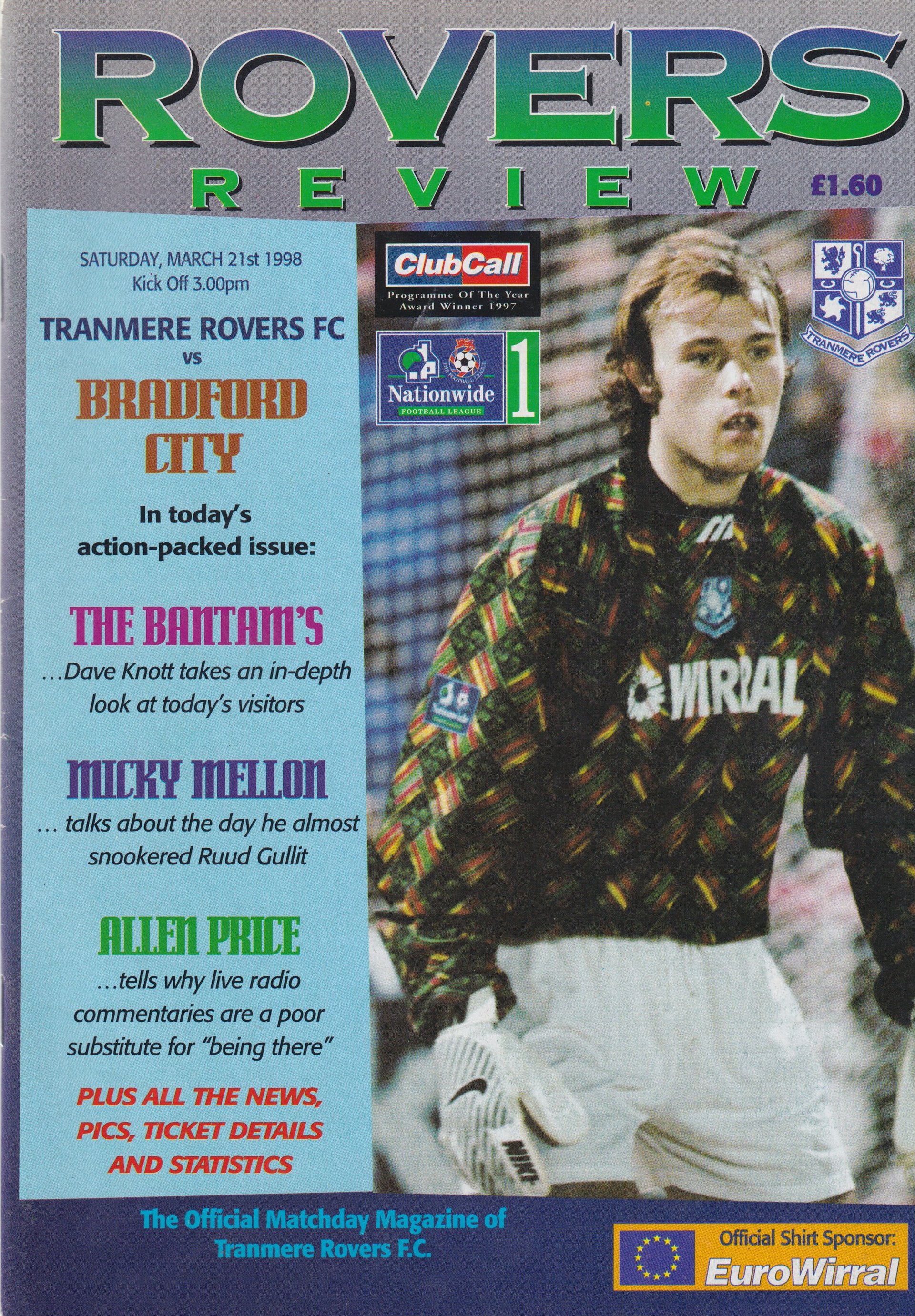 Tranmere Rovers v Bradford City match programme